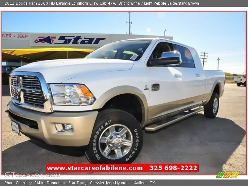 Bright White / Light Pebble Beige/Bark Brown 2012 Dodge Ram 2500 HD Laramie Longhorn Crew Cab 4x4