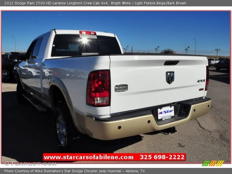 Bright White / Light Pebble Beige/Bark Brown 2012 Dodge Ram 2500 HD Laramie Longhorn Crew Cab 4x4