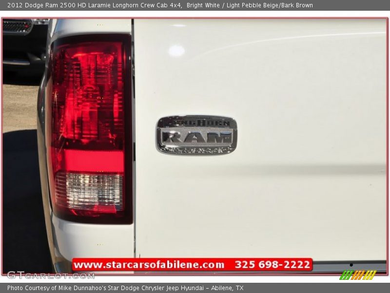 Bright White / Light Pebble Beige/Bark Brown 2012 Dodge Ram 2500 HD Laramie Longhorn Crew Cab 4x4