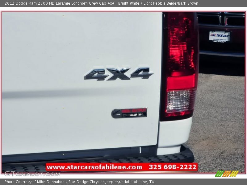 Bright White / Light Pebble Beige/Bark Brown 2012 Dodge Ram 2500 HD Laramie Longhorn Crew Cab 4x4