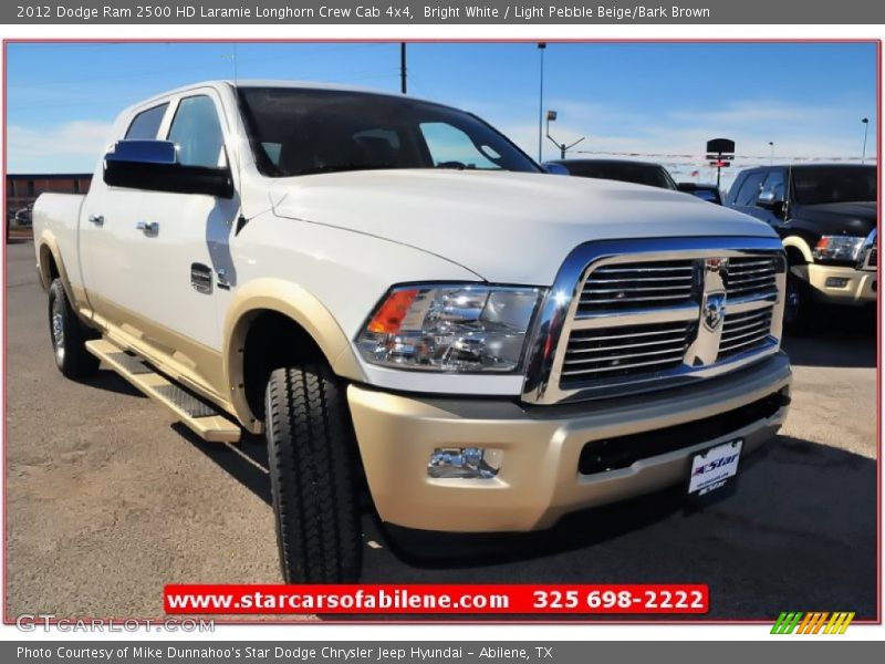 Bright White / Light Pebble Beige/Bark Brown 2012 Dodge Ram 2500 HD Laramie Longhorn Crew Cab 4x4