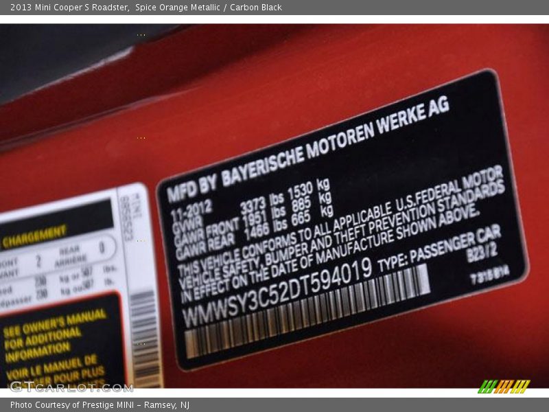 Spice Orange Metallic / Carbon Black 2013 Mini Cooper S Roadster