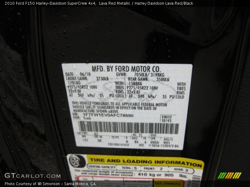 2010 F150 Harley-Davidson SuperCrew 4x4 Lava Red Metallic Color Code UZ