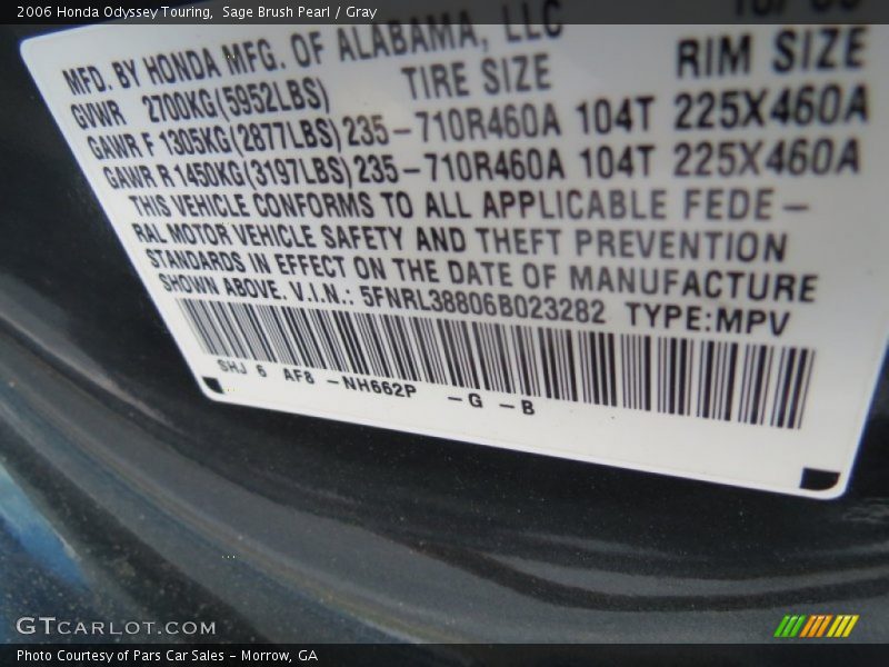 Sage Brush Pearl / Gray 2006 Honda Odyssey Touring
