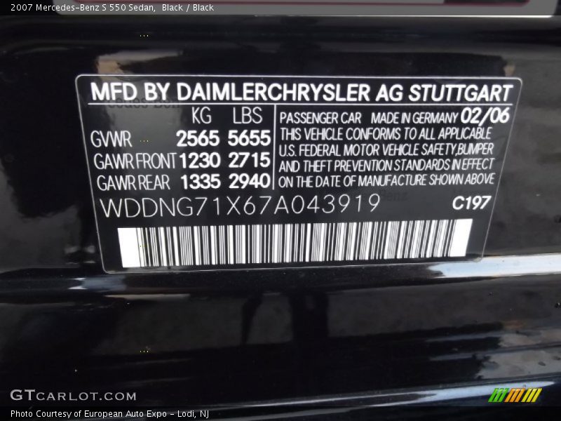 Black / Black 2007 Mercedes-Benz S 550 Sedan