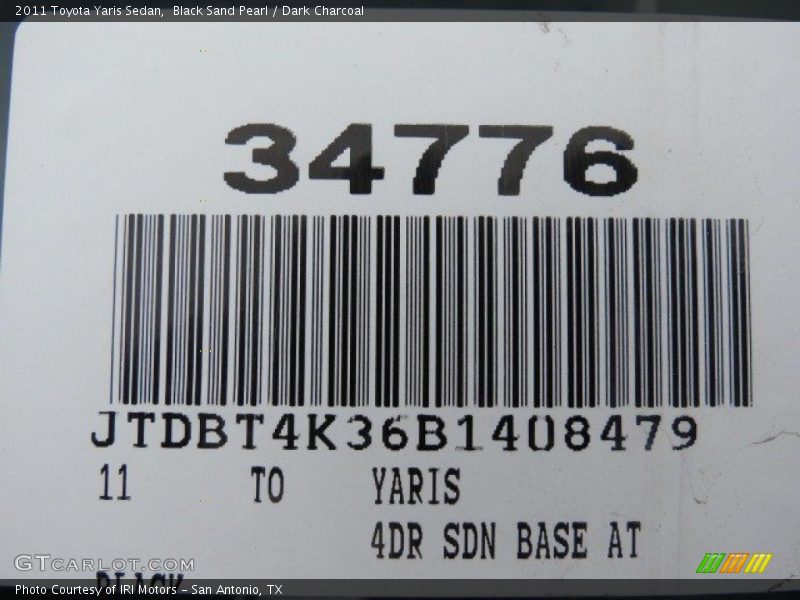 Black Sand Pearl / Dark Charcoal 2011 Toyota Yaris Sedan