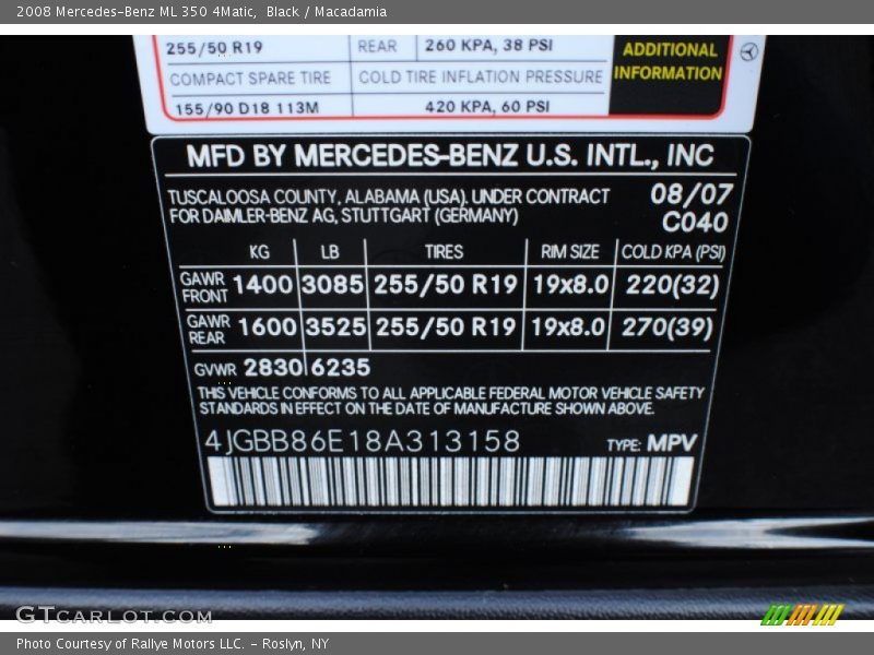 Black / Macadamia 2008 Mercedes-Benz ML 350 4Matic