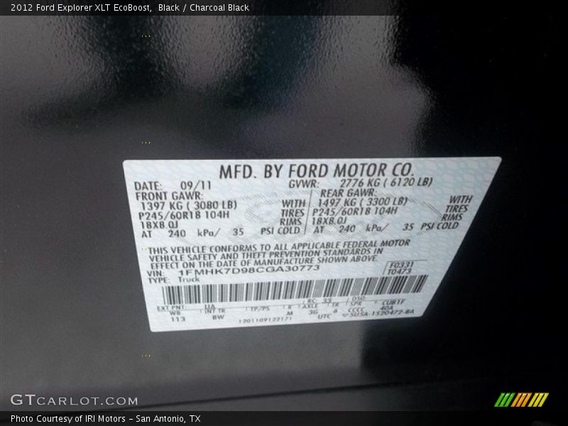 Black / Charcoal Black 2012 Ford Explorer XLT EcoBoost