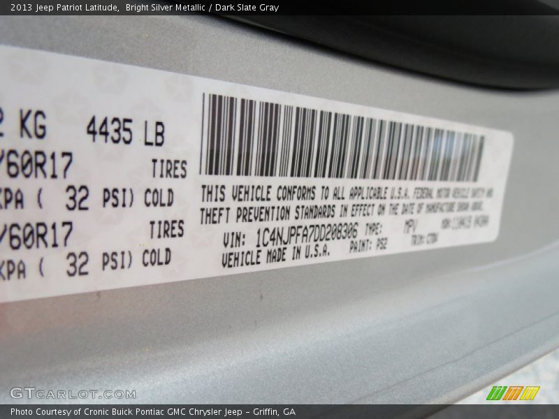 Bright Silver Metallic / Dark Slate Gray 2013 Jeep Patriot Latitude