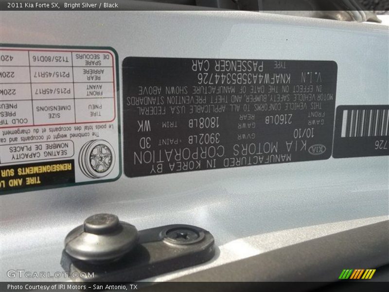 Bright Silver / Black 2011 Kia Forte SX