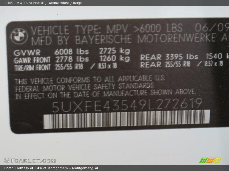 Alpine White / Beige 2009 BMW X5 xDrive30i