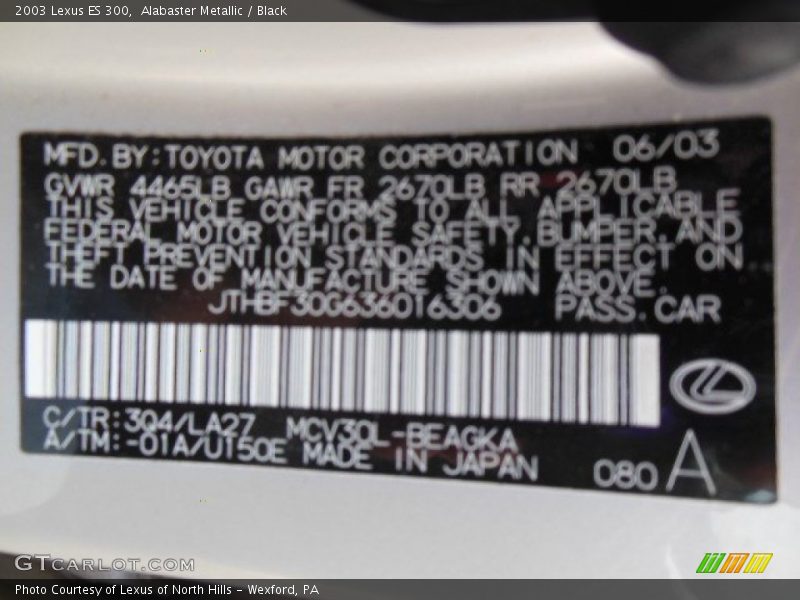 Alabaster Metallic / Black 2003 Lexus ES 300