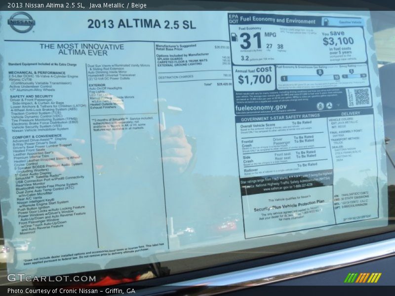  2013 Altima 2.5 SL Window Sticker