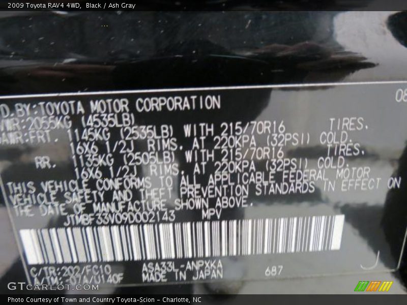 Black / Ash Gray 2009 Toyota RAV4 4WD