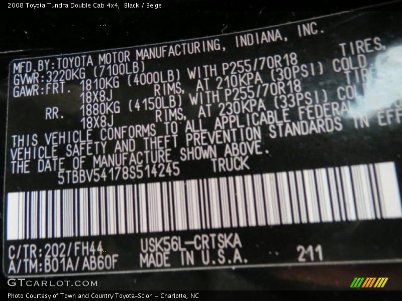 Black / Beige 2008 Toyota Tundra Double Cab 4x4