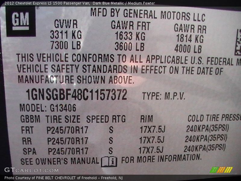 Dark Blue Metallic / Medium Pewter 2012 Chevrolet Express LS 1500 Passenger Van