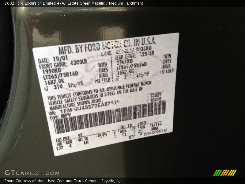 2002 Excursion Limited 4x4 Estate Green Metallic Color Code ST