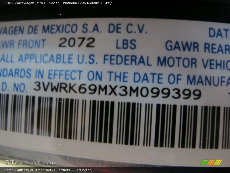 Platinum Grey Metallic / Grey 2003 Volkswagen Jetta GL Sedan