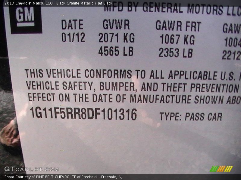 Black Granite Metallic / Jet Black 2013 Chevrolet Malibu ECO
