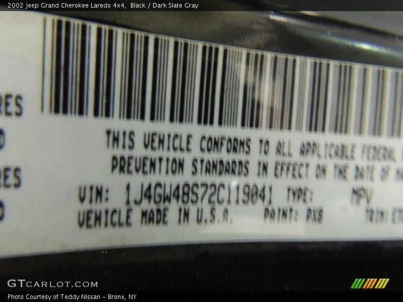 Black / Dark Slate Gray 2002 Jeep Grand Cherokee Laredo 4x4
