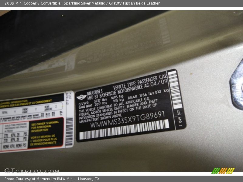 Sparkling Silver Metallic / Gravity Tuscan Beige Leather 2009 Mini Cooper S Convertible