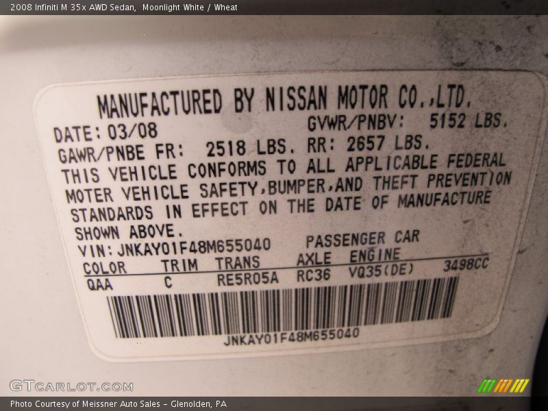 Moonlight White / Wheat 2008 Infiniti M 35x AWD Sedan