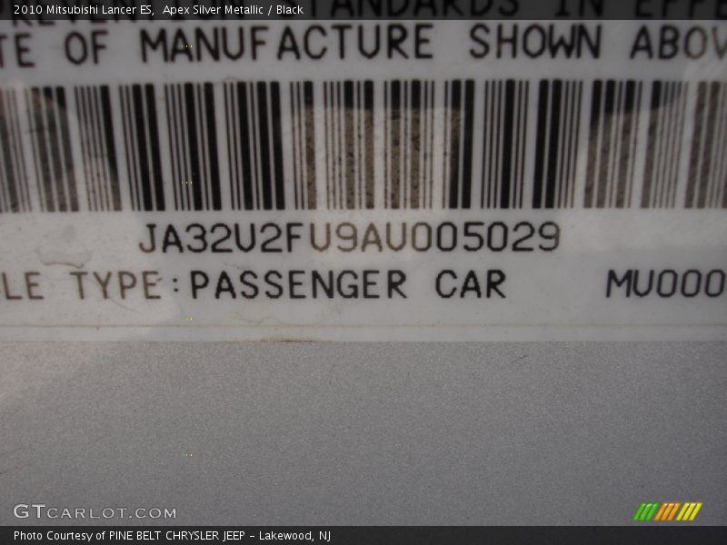 Apex Silver Metallic / Black 2010 Mitsubishi Lancer ES
