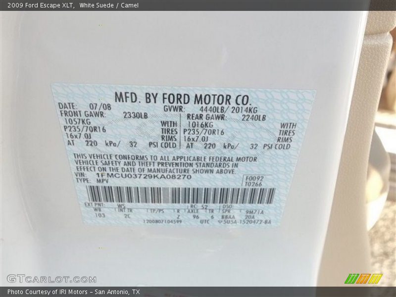 White Suede / Camel 2009 Ford Escape XLT
