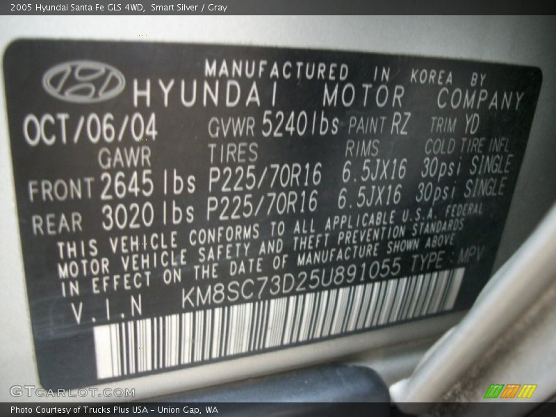 Smart Silver / Gray 2005 Hyundai Santa Fe GLS 4WD