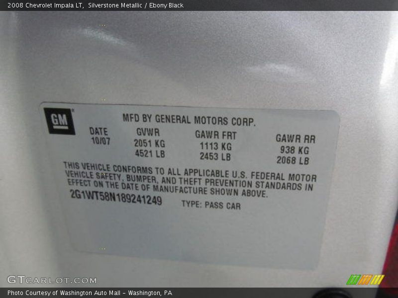 Silverstone Metallic / Ebony Black 2008 Chevrolet Impala LT