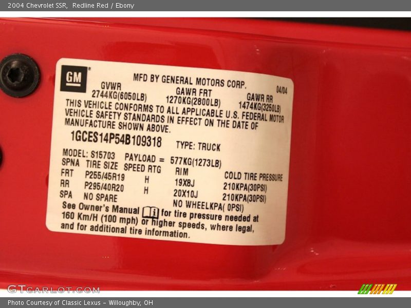 Redline Red / Ebony 2004 Chevrolet SSR