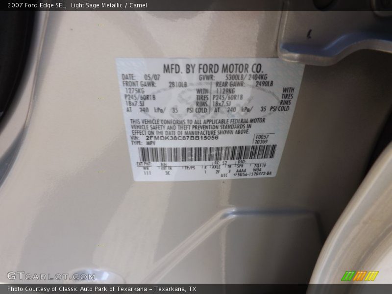 Light Sage Metallic / Camel 2007 Ford Edge SEL