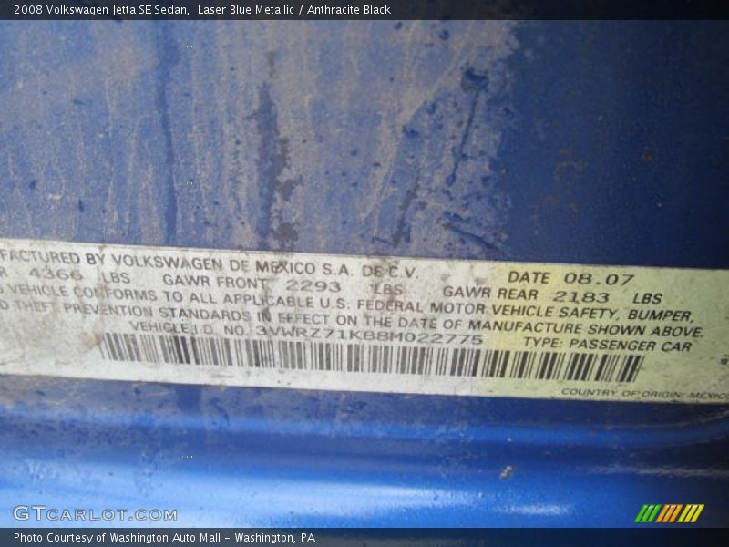 Laser Blue Metallic / Anthracite Black 2008 Volkswagen Jetta SE Sedan