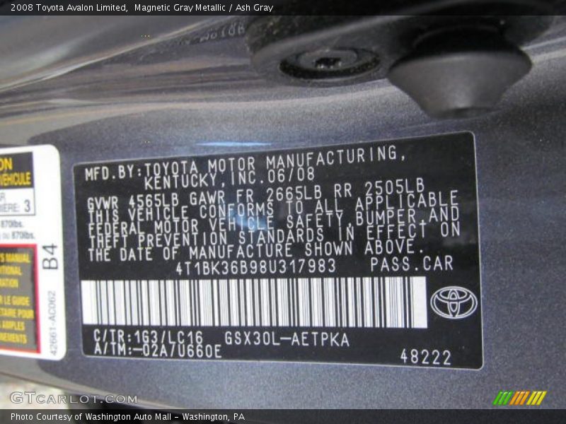 Magnetic Gray Metallic / Ash Gray 2008 Toyota Avalon Limited