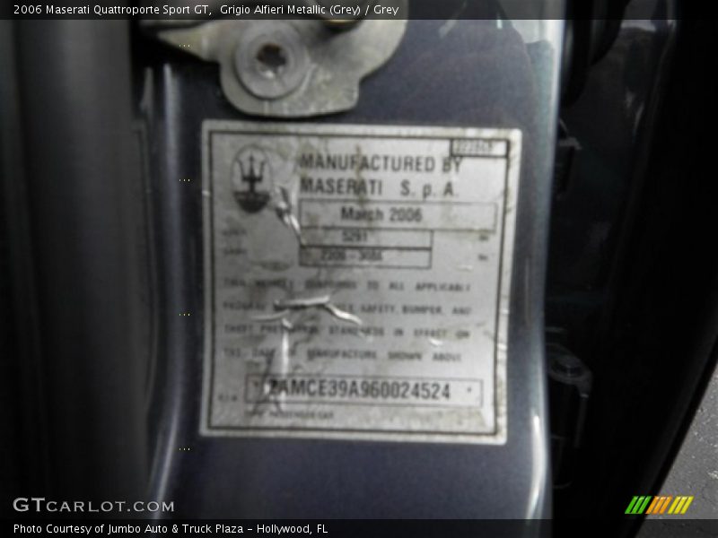 Info Tag of 2006 Quattroporte Sport GT