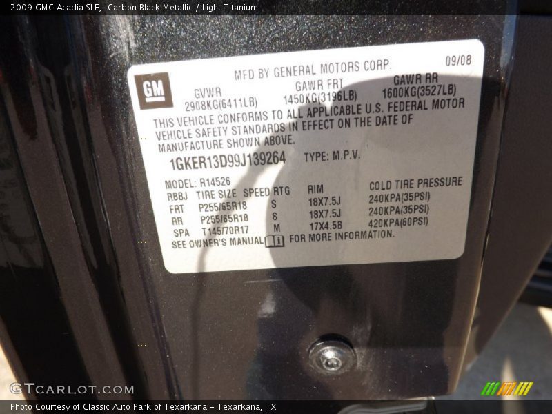 Carbon Black Metallic / Light Titanium 2009 GMC Acadia SLE