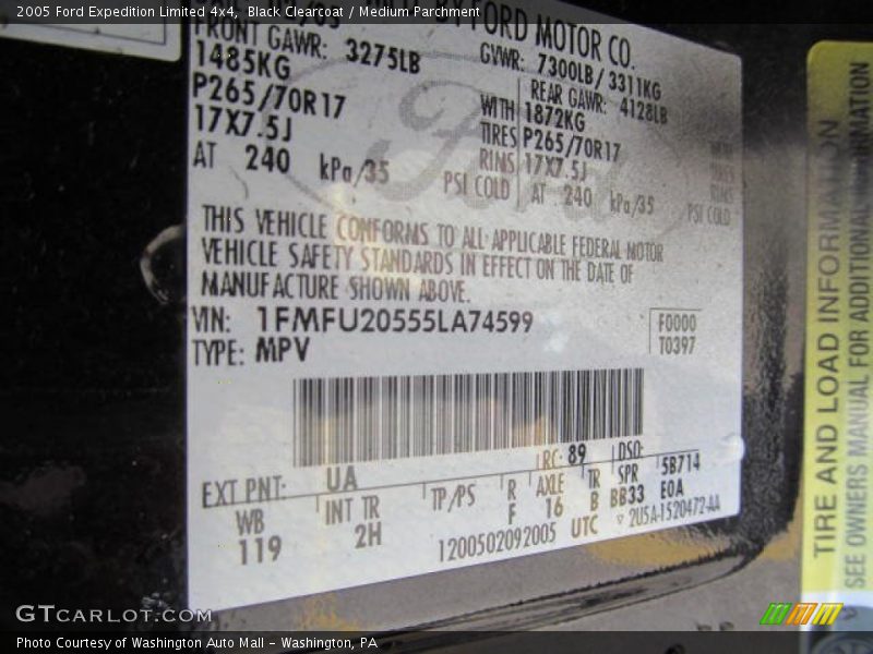 2005 Expedition Limited 4x4 Black Clearcoat Color Code UA