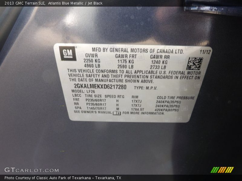 Atlantis Blue Metallic / Jet Black 2013 GMC Terrain SLE