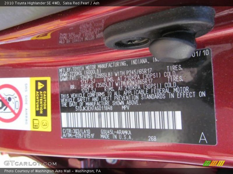 Salsa Red Pearl / Ash 2010 Toyota Highlander SE 4WD