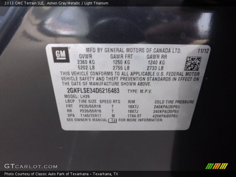 Info Tag of 2013 Terrain SLE