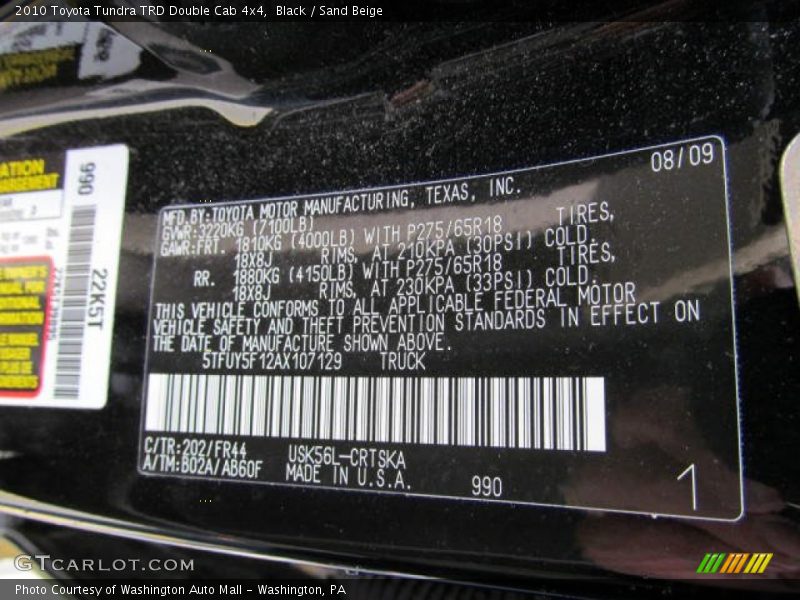 Black / Sand Beige 2010 Toyota Tundra TRD Double Cab 4x4