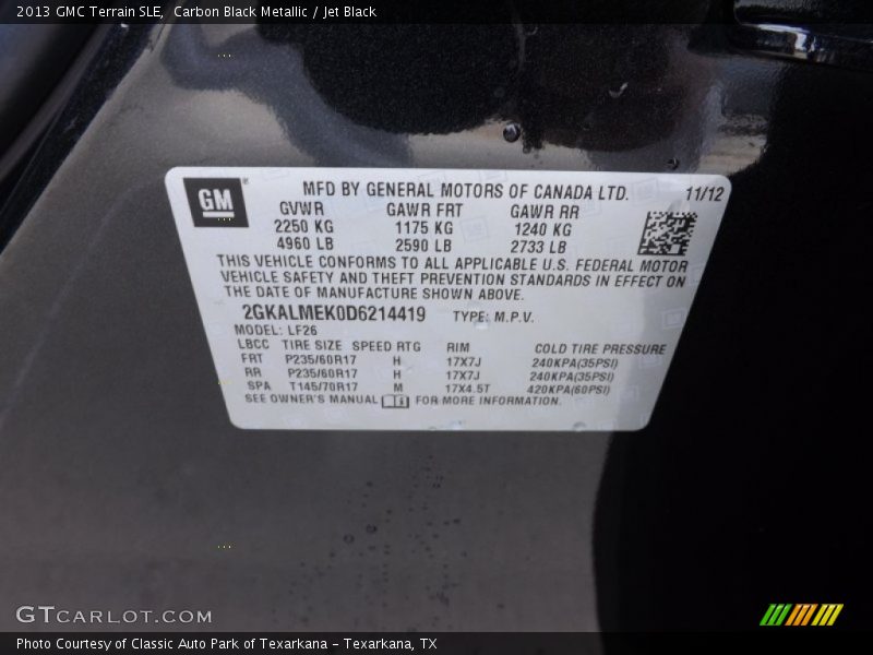 Carbon Black Metallic / Jet Black 2013 GMC Terrain SLE