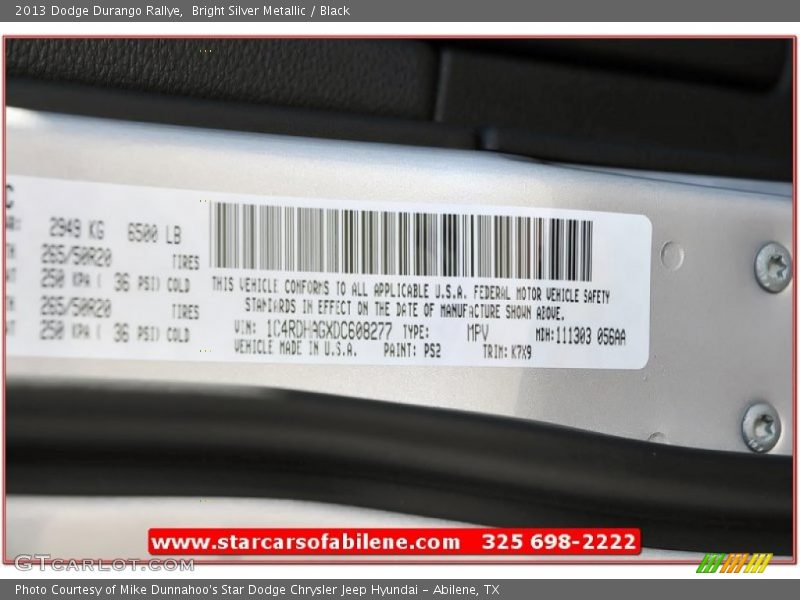 Bright Silver Metallic / Black 2013 Dodge Durango Rallye