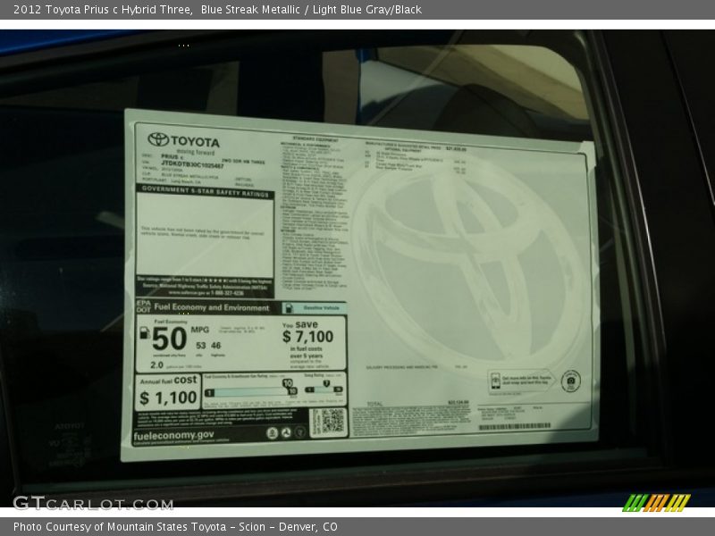 Blue Streak Metallic / Light Blue Gray/Black 2012 Toyota Prius c Hybrid Three