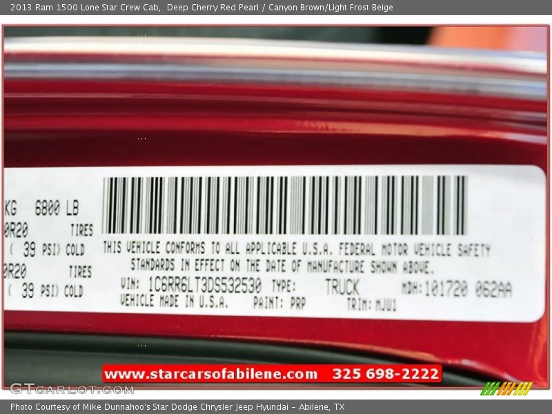 Deep Cherry Red Pearl / Canyon Brown/Light Frost Beige 2013 Ram 1500 Lone Star Crew Cab