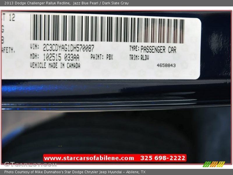 Jazz Blue Pearl / Dark Slate Gray 2013 Dodge Challenger Rallye Redline