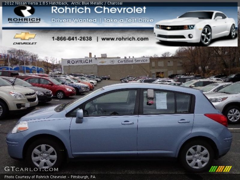 Arctic Blue Metallic / Charcoal 2012 Nissan Versa 1.8 S Hatchback