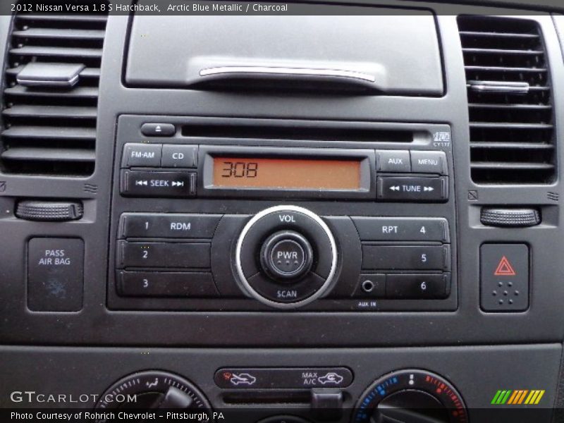 Arctic Blue Metallic / Charcoal 2012 Nissan Versa 1.8 S Hatchback