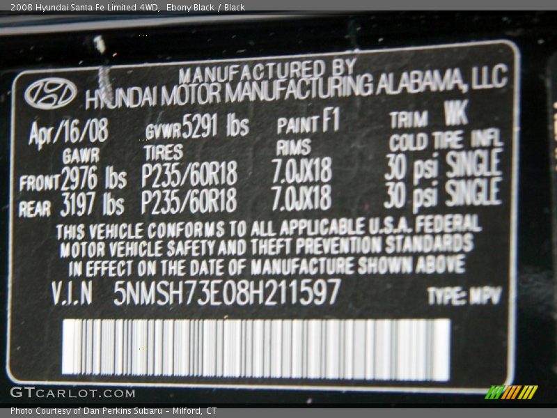 Ebony Black / Black 2008 Hyundai Santa Fe Limited 4WD