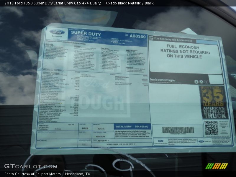  2013 F350 Super Duty Lariat Crew Cab 4x4 Dually Window Sticker